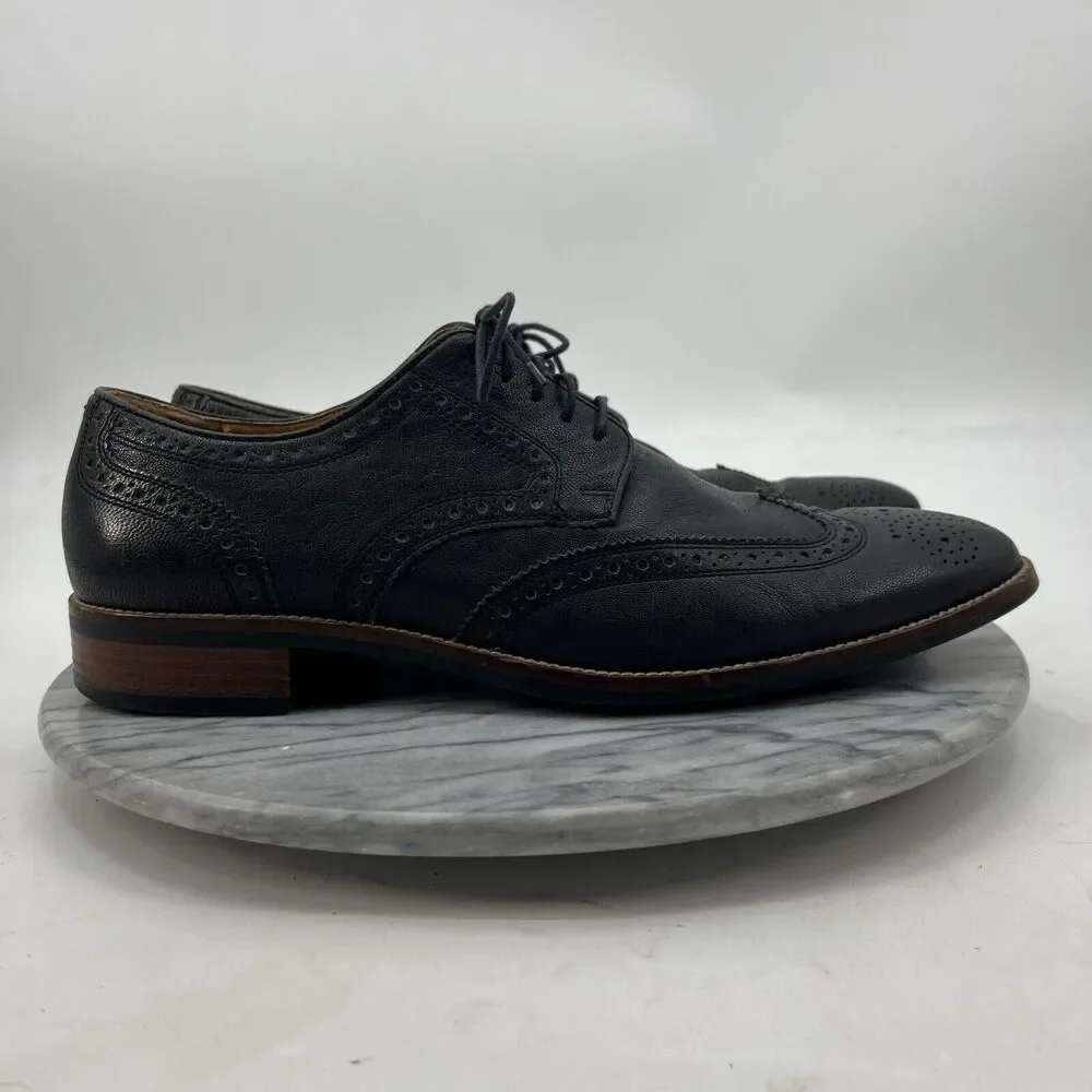 Cole Haan Wingtip Oxford Shoes Mens 11.5 Black Pebbled Leather Lace Up Business